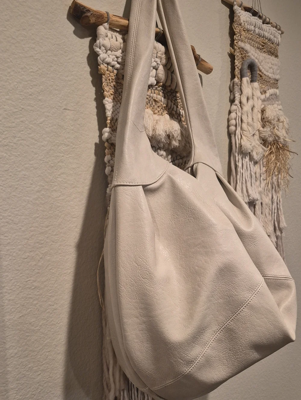 Free People Ivory Vegan Leather Slouchy Hobo Carryall Shoulder Crossbody Bag